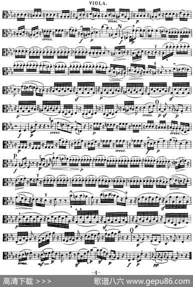 Mozart《QuartetNo.17inBbMajor,K.458》（Viola分谱）