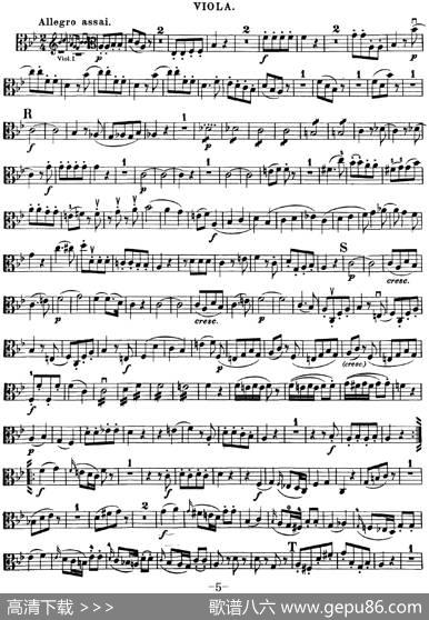 Mozart《QuartetNo.17inBbMajor,K.458》（Viola分谱）