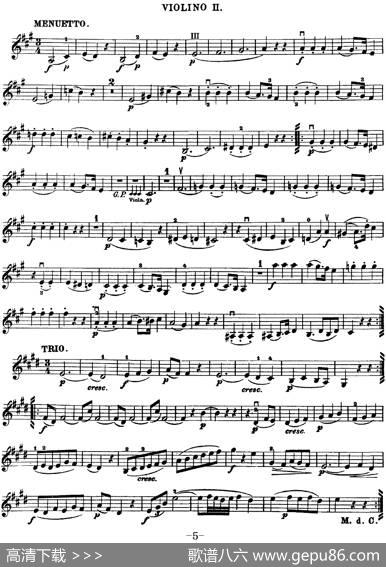 Mozart《QuartetNo.18inAMajor,K.464》（Violin2分谱）