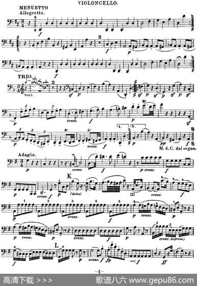 Mozart《QuartetNo.20inDMajor,K.499》（Cello分谱）