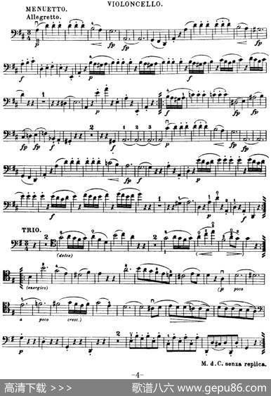 Mozart《QuartetNo.21inDMajor,K.575》（Cello分谱）