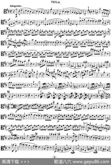 Mozart《QuartetNo.21inDMajor,K.575》（Viola分谱）