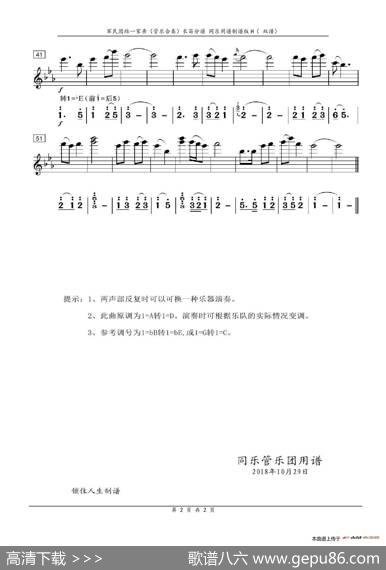 军民团结一家亲（管乐合奏）（长笛分谱）|吴祖强、杜鸣心等