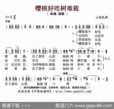 樱桃好吃树难栽（陕西民歌、咏峰演唱版本）