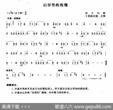 山谷里的玫瑰|芬兰民歌、王莉莉订谱