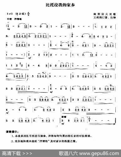 比托拉我的家乡|南斯拉夫民歌、王莉莉订谱
