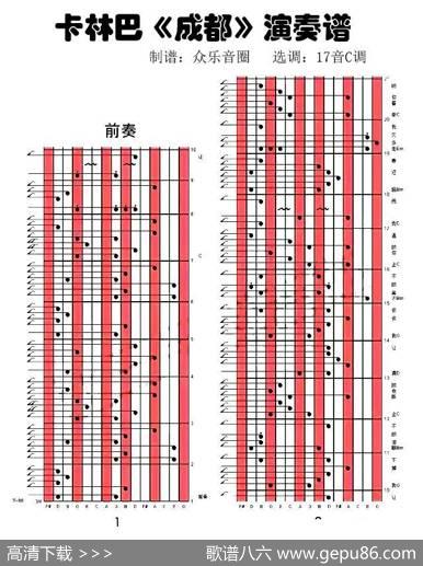 成都（拇指琴卡林巴琴演奏谱）