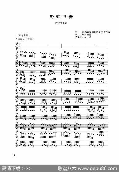 野蜂飞舞（中音板胡、五线谱版）|甘士勇改编