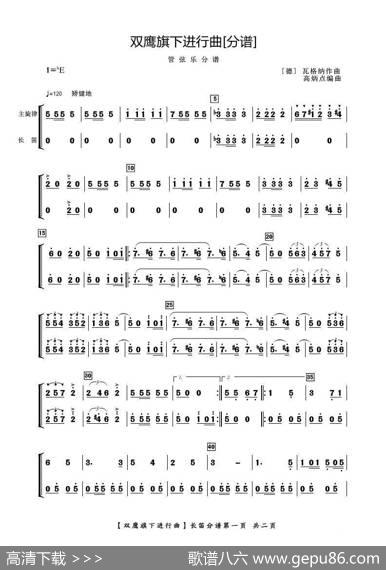 双鹰旗下进行曲（长笛分谱）|【德】瓦格纳曲高炳点编曲