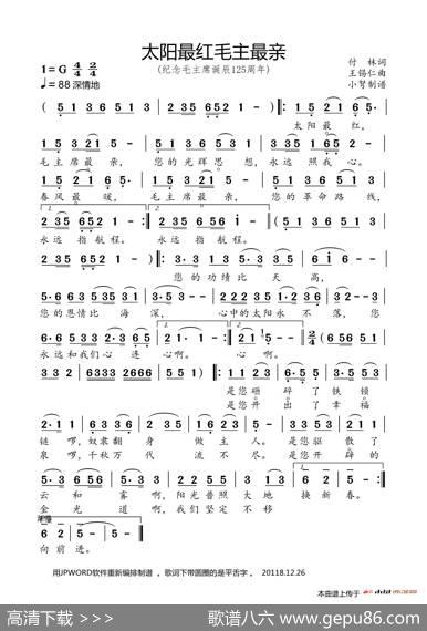 太阳最红毛主席最亲（纪念毛主席诞辰125周年） - 付林|王锡仁