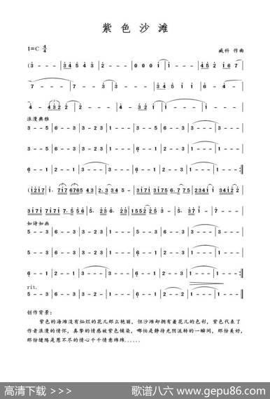 紫色沙滩（臧科曲、主旋律谱）|臧科