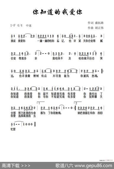 你知道的我爱你（盛拓路词胡正伟曲） - 盛拓路|胡正伟