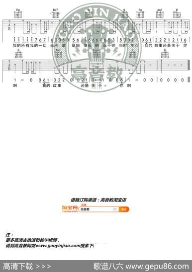 《纸短情长》吉他谱G调精华版烟把儿乐队高音教编配
