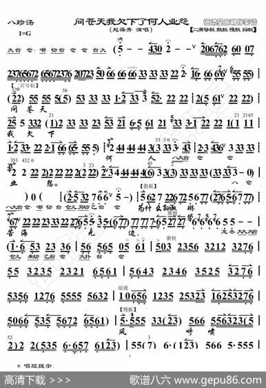八珍汤·问苍天我欠下了何人业怨（京胡伴奏谱） - 暂无|恒流星制谱