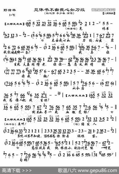 野猪林·见休书不由我心如刀绞（京胡伴奏谱） - 暂无|恒流星制谱