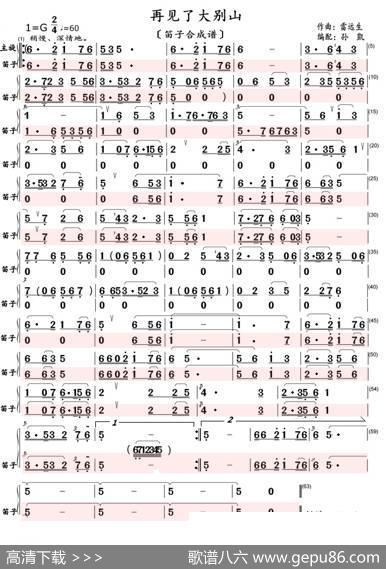 再见了大别山（笛子合成谱） - 王和泉|雷远生
