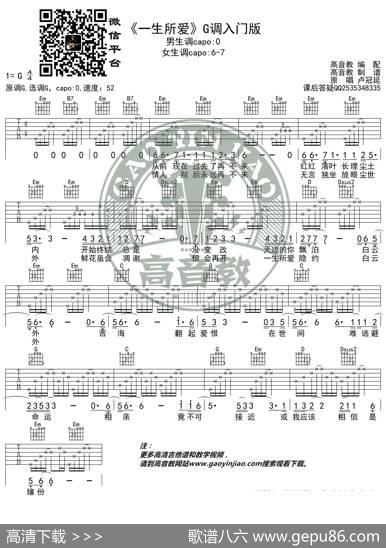 《一生所爱》吉他谱G调入门版卢冠廷高音教编配猴哥吉他教学