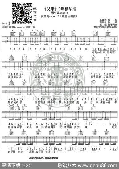 《父亲》吉他谱C调精华版裤子兄弟高音教编配猴哥吉他教学