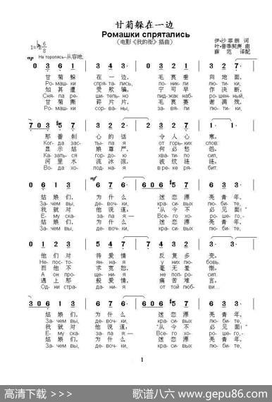 甘菊躲在一边Ромашкиспрятались（中俄简谱） - 伊·沙菲朗|叶·普季契庚