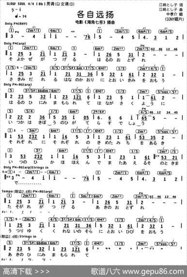 各自远扬（电影《海角七号》插曲、编配乐谱[日]）