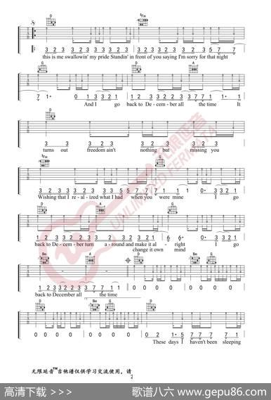 TaylorSwift泰勒斯威夫特BackToDecember吉他谱（无限延音编配）