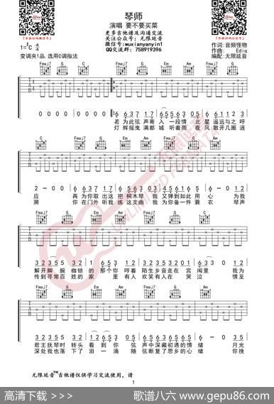 琴师要不要买菜吉他谱（无限延音编配）