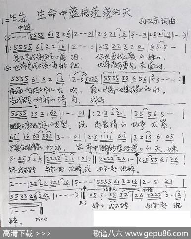 生命中蓝格莹莹的天（孙卫东词曲） - 孙卫东|孙卫东