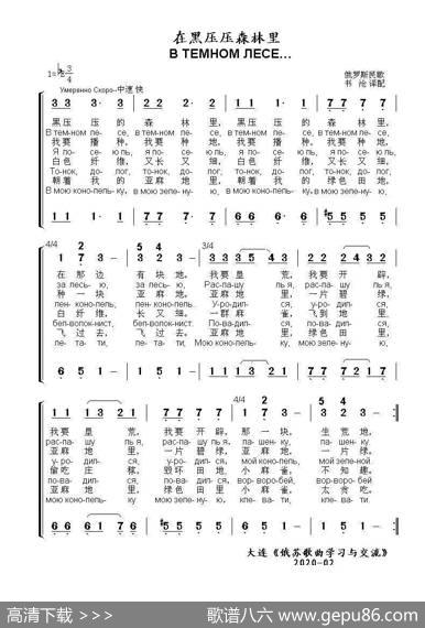 在黑压压森林里ВТЕМНОМЛЕСЕ…（中俄简谱） - 俄罗斯民歌