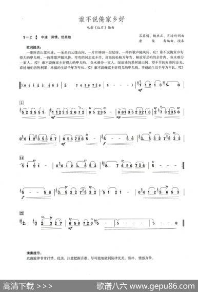 谁不说俺家乡好（笛子演奏提示版）