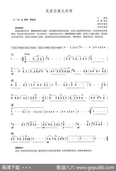 我爱你塞北的雪（笛子演奏提示版）