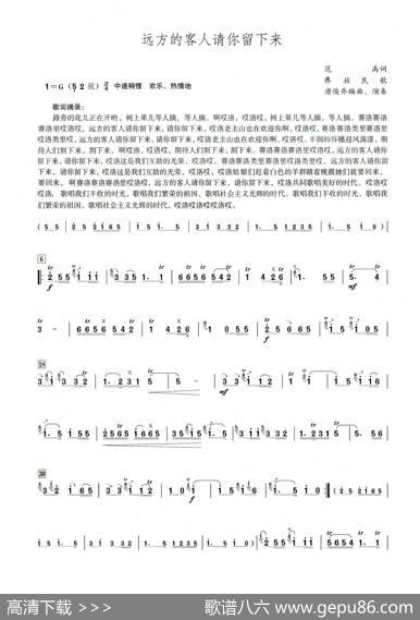 远方的客人请你留下（笛子演奏提示版）