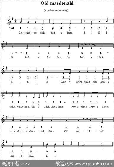 Oldmacdonald（线简谱混排版、英文儿歌）