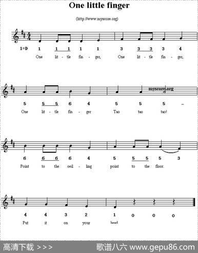 Onelittlefinger（线简谱混排版、英文儿歌）