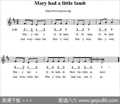 Maryhadalittlelamb（线简谱混排版、英文儿歌）
