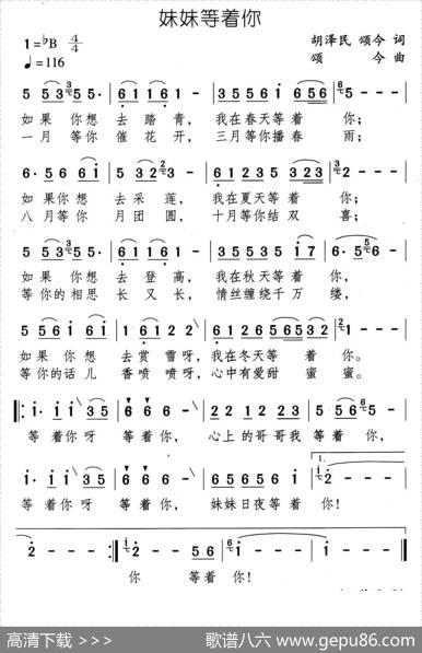 妹妹等着你 - 胡泽民|颂今