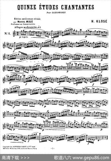 KloseEtudesChantantesPourSaxophone（KLOSE的15首练习曲集）