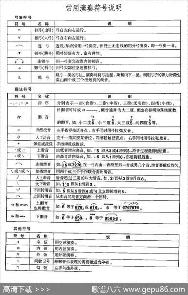 二胡微型练习曲：常用演奏符号说明