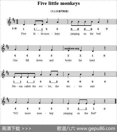 Fivelittlemonkeys（五只小猴[英文儿歌]）