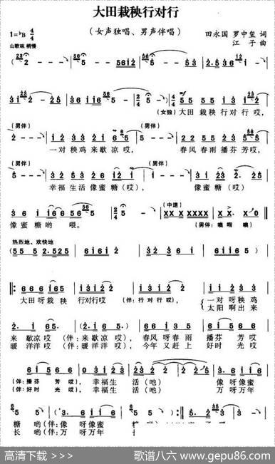 大田栽秧行对行（田永国罗中玺词江子曲） - 田永国罗中玺|江子