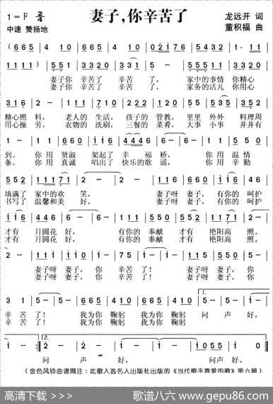 妻子，你辛苦了（龙远开词董积福曲） - 龙远开|董积福