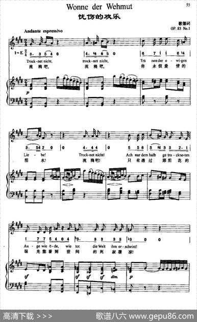 WonnederWehmut（忧伤的欢乐）（中外文对照、正谱+简谱） - 歌德|贝多芬曲、周文楠译配