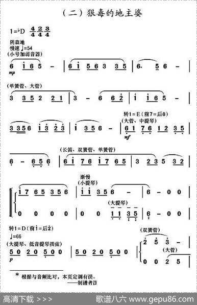 现代舞剧《白毛女》全剧主旋律乐谱之第二场冲出虎狼窝