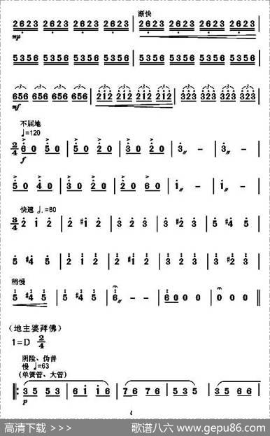 现代舞剧《白毛女》全剧主旋律乐谱之第二场冲出虎狼窝