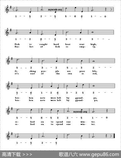 Songofthefisherman（渔光曲）（英译中文歌曲、线简谱混排版）