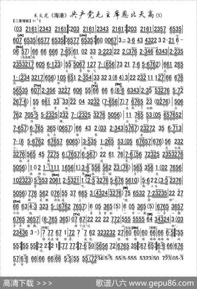 共产党毛主席恩比天高（《海港》马洪亮唱段、京胡伴奏谱）