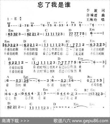 忘了我是谁（李敖词许瀚君曲、带和弦） - 李敖|许瀚君