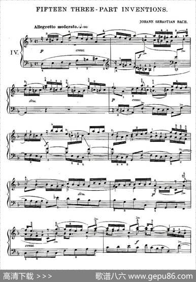 FIFTEENTHREE-PARTINVETIONS之四（15首3部创意曲之四）|Bach（巴赫）