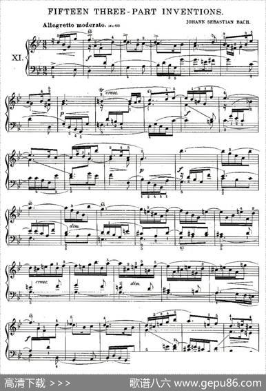 FIFTEENTHREE-PARTINVETIONS之十一（15首3部创意曲之十一）|Bach（巴赫）