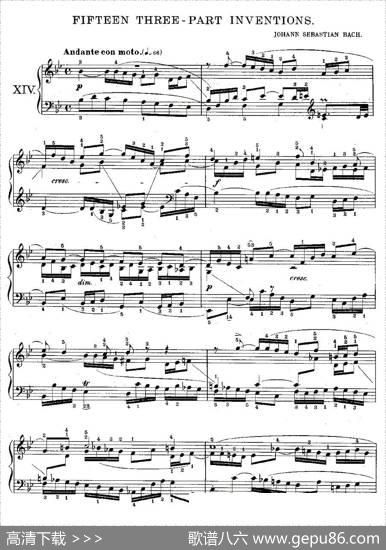 FIFTEENTHREE-PARTINVETIONS之十四（15首3部创意曲之十四）|Bach（巴赫）