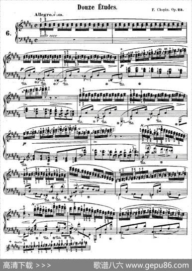 肖邦钢琴练习曲，Op.25之六|肖邦